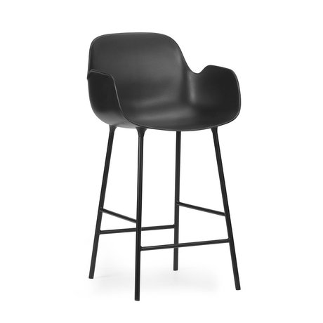 Normann Copenhagen Tabouret de bar accoudoir en acier plastique noir 75cm