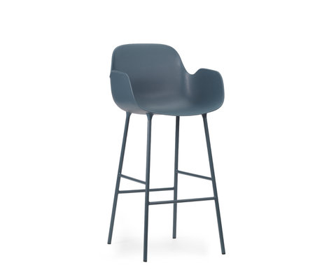 Normann Copenhagen Bar stool armrests made of blue plastic steel 75cm