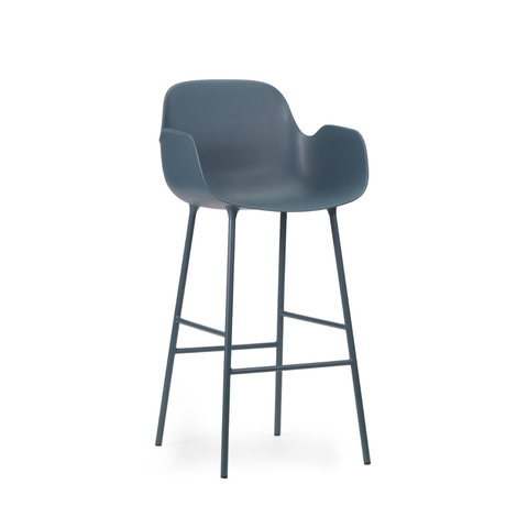 Normann Copenhagen Accoudoirs de tabouret de bar en acier plastique bleu 75cm