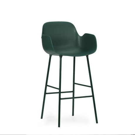 Normann Copenhagen Tabouret de bar accoudoir en acier plastique vert 75cm