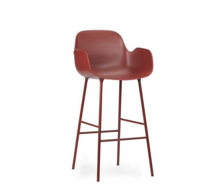 Normann Copenhagen Tabouret de bar accoudoir en acier plastique rouge 75cm