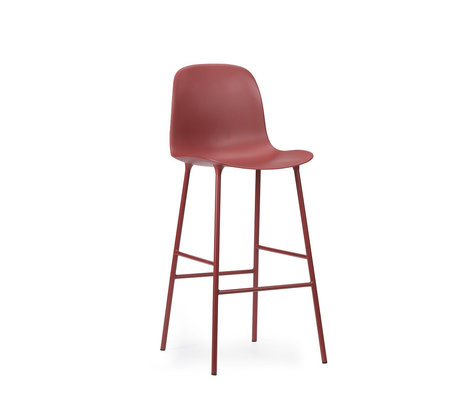 Bar stool with backrest made of red plastic steel 65cm