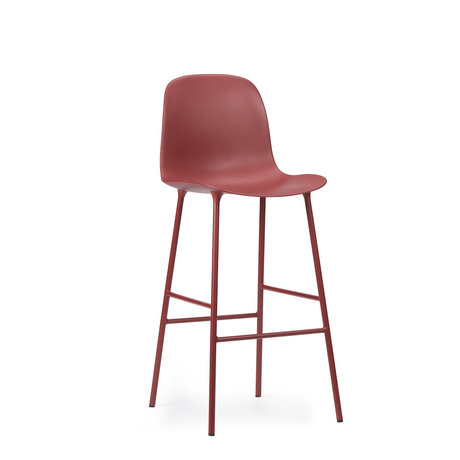 Tabouret de bar avec dossier en acier plastique rouge 65cm