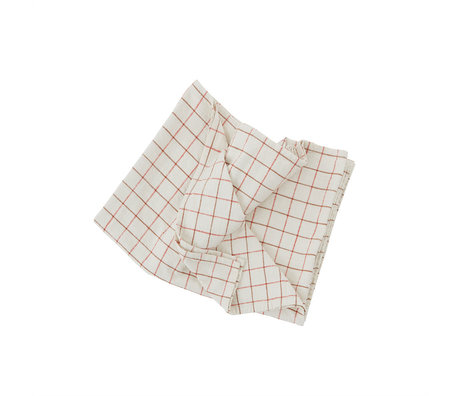 OYOY Tablecloth grid white red cotton 200x140cm