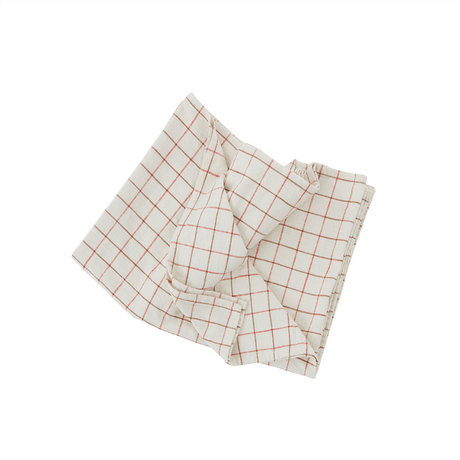 OYOY Tablecloth grid white red cotton 200x140cm