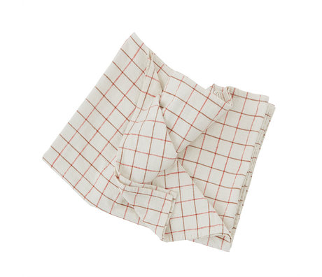 OYOY Tablecloth grid white red cotton 260x140cm
