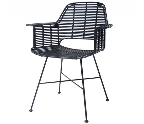 HK-living Stuhl Rotan schwarz mit Metallrahmen 67x55x83cm