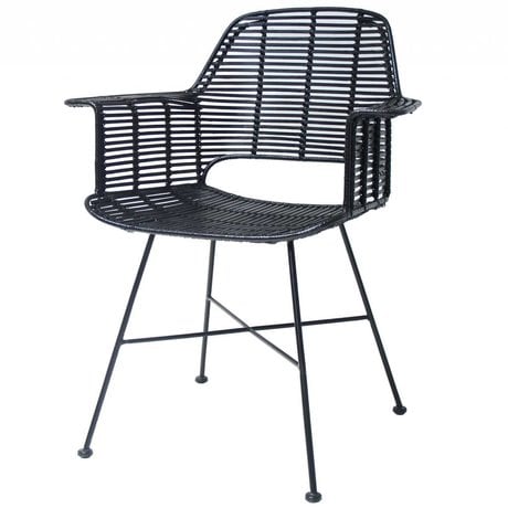 HK-living Chair Rotan black with metal frame 67x55x83cm