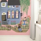 Kek Amsterdam Wallpaper Bear with blue house pink Multi-colored paper fleece 243,5x280cm