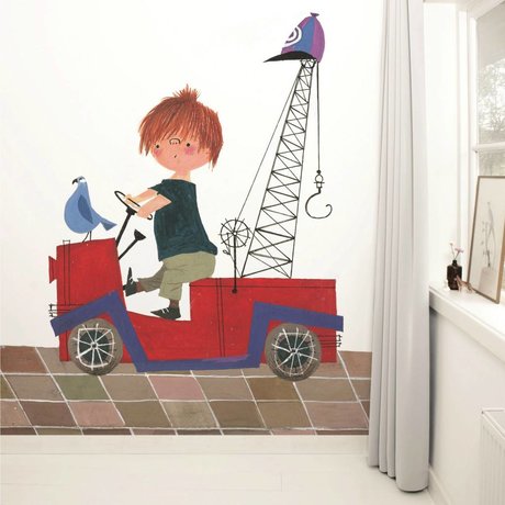 Kek Amsterdam Wallpaper Red Truck Multi-farvet papir fleece 243,5x280cm