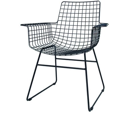 HK-living Wire chair with armrests black metal 72x56x86cm