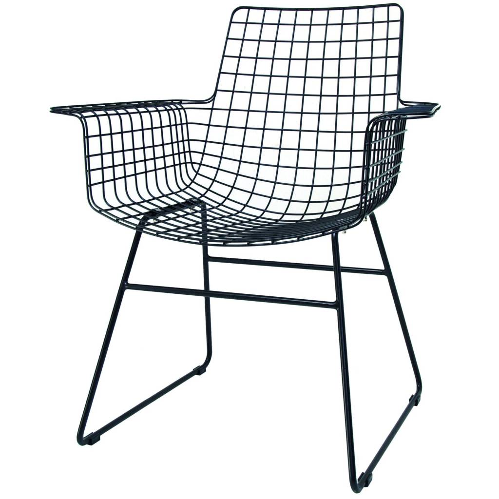 hkliving wire chair with armrests black metal 72x56x86cm