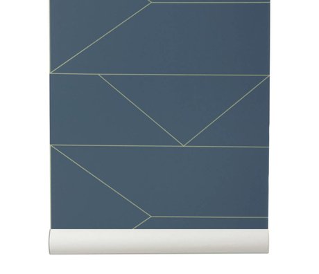 Ferm Living 10x0,53m blu scuro Linee Wallpaper