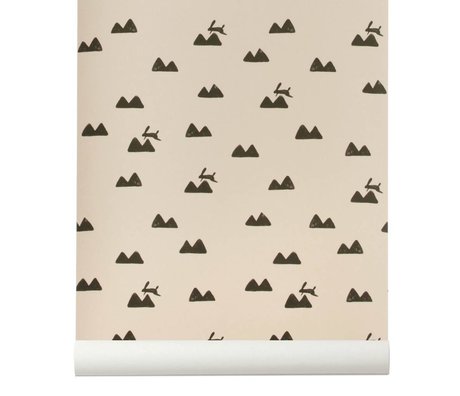 Ferm Living Fondo de pantalla de conejo negro roza 10x0,53m