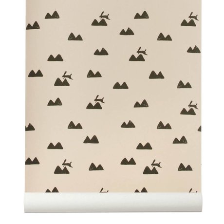 Ferm Living Fond d'écran Lapin roza de 10x0,53m noir