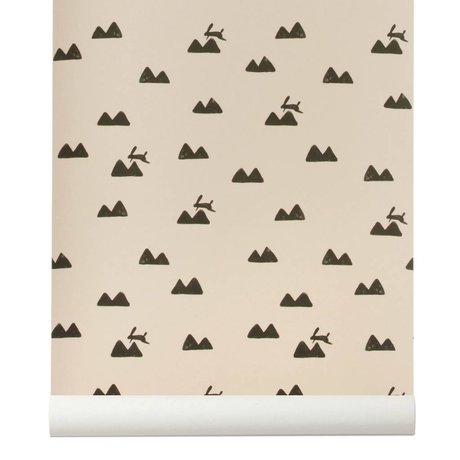 Ferm Living Wallpaper Kanin roza sort 10x0,53m
