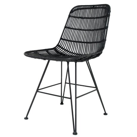 HK-living Dining chair made of metal / rattan, black, 80x44x57cm