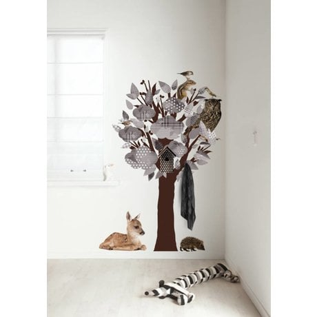 Kek Amsterdam Wall Decal / wardrobe Forest Friends Tree, gray, 95x150cm