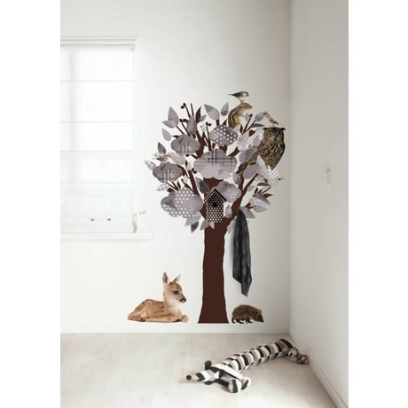 Kek Amsterdam Wallstickers / garderobe Forest Friends Tree, grå, 95x150cm