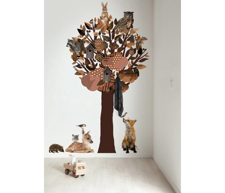Kek Amsterdam Wallstickers / garderobe Forest Friends Tree XL, brun, 120x220cm