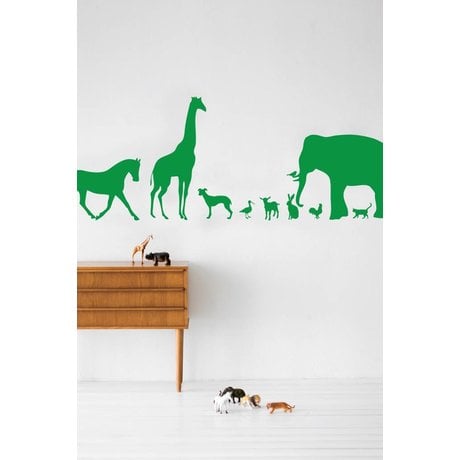 Ferm Living Vinyl Wall Decal Animals, green, 50x100cm