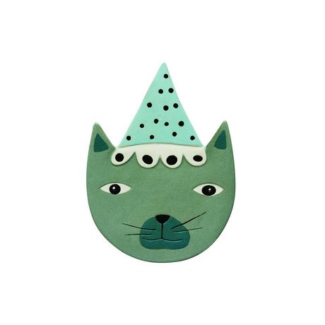 OYOY Wanddekoration Buster Cat blau grün Keramik 20x27c