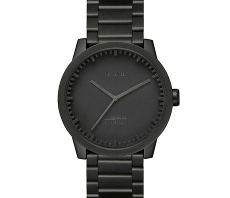 LEFF amsterdam PM Tubo reloj S42 acero inoxidable cepillado con sólida banda de acero Stähler Ø42x11,4mm impermeable negro