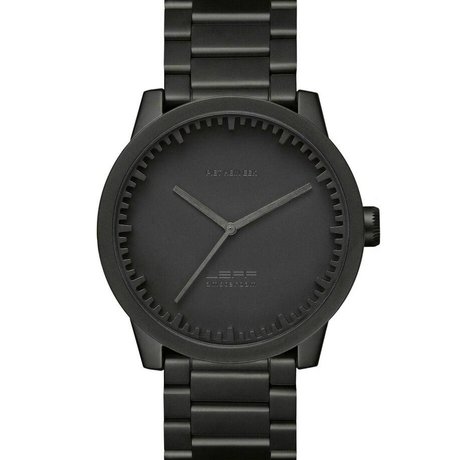 LEFF amsterdam PM Tubo reloj S42 acero inoxidable cepillado con sólida banda de acero Stähler Ø42x11,4mm impermeable negro