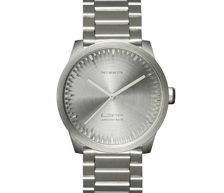 LEFF amsterdam PM Tube Watch S42 brushed stainless steel silver with solid stainless Stahler band waterproof Ø42x11,4mm