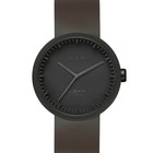 LEFF amsterdam PM Tube Watch D42 brushed stainless steel matte black waterproof with brown leather strap ø42x10,6mm