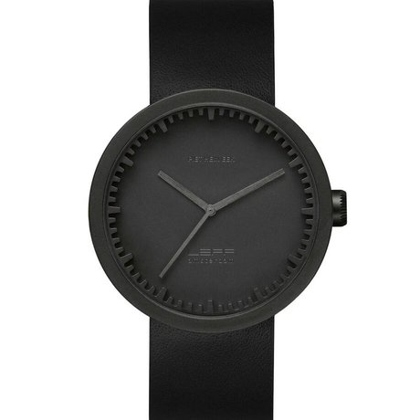 LEFF amsterdam PM Tube Watch D42 brushed stainless steel matte black with black leather strap waterproof Ø42x10,6mm