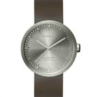 LEFF amsterdam PM tubo D42 reloj de acero inoxidable cepillado con correa de cuero marrón Ø42x10,6mm impermeable