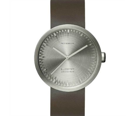 LEFF amsterdam PM Tube montre D42 en acier inoxydable brossé avec bracelet en cuir brun Ø42x10,6mm imperméable à l'eau