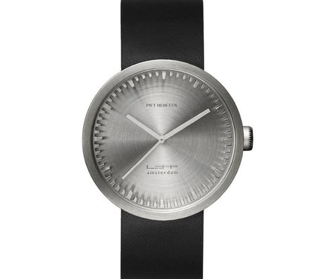 LEFF amsterdam PM Tube Watch D42 brushed stainless steel with black leather strap waterproof Ø42x10,6mm