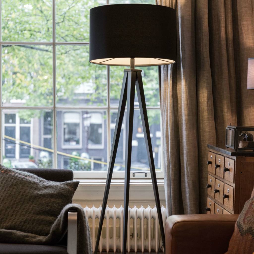 Zuiver Tripod floor lamp black fabric metal 157x50cm