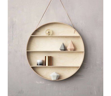 Ferm Living Mueble de pared hecha de madera con cuero lazo, naturaleza, Ø55cm