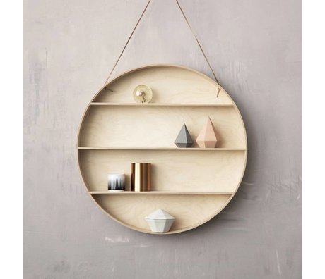 Ferm Living Wall kabinet lavet af krydsfiner med læder loop, natur, Ø55cm