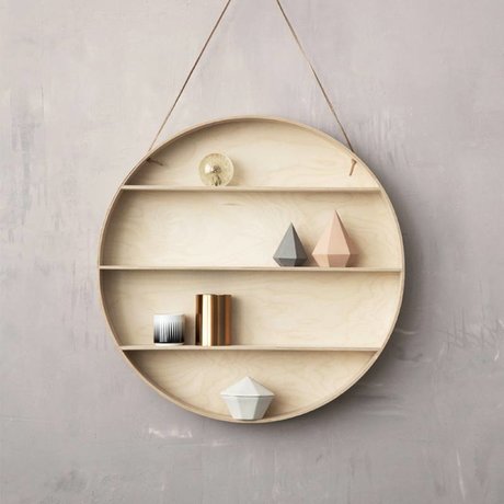 Ferm Living Wall kabinet lavet af krydsfiner med læder loop, natur, Ø55cm