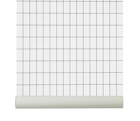 Ferm Living Tapete `Grid`, schwarz/weiß, 10.05mx0.53m