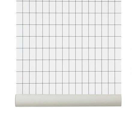 Ferm Living Wallpaper `Grid`, black / white, 10.05mx0.53m