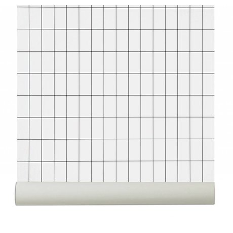 Ferm Living Wallpaper `Grid`, black / white, 10.05mx0.53m