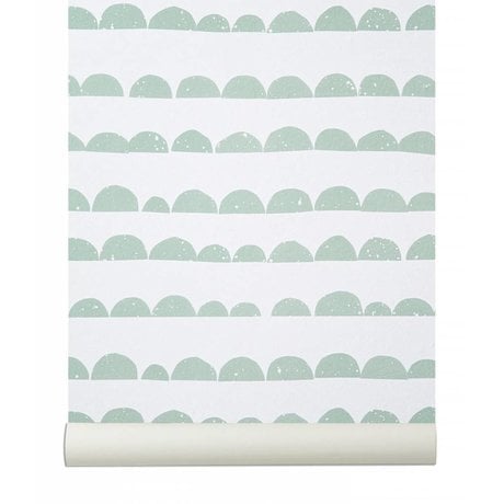 Ferm Living Wallpaper `Half Moon`, mint green / white, 10.05mtrx53cm