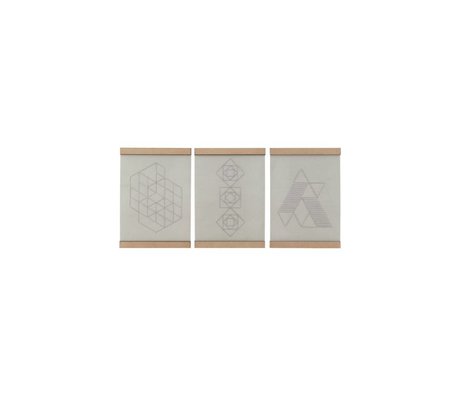 Housedoctor École de broderie plaque ensemble de trois coton blanc naturel bois 21x30cm