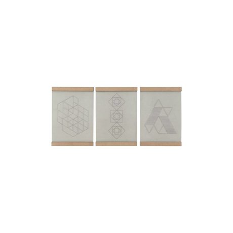 Housedoctor École de broderie plaque ensemble de trois coton blanc naturel bois 21x30cm