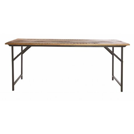 Housedoctor Table à manger 'party' de métal / bois, gris / brun, 180x80x74 cm