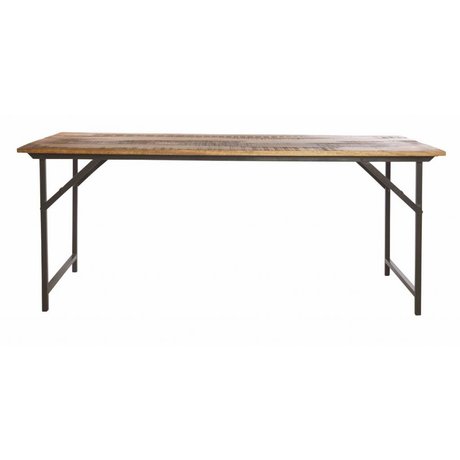 Housedoctor Tavolo da pranzo 'partito' di metallo / legno, grigio / marrone, 180x80x74 cm