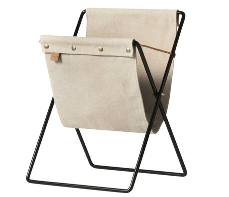 Ferm Living Revista sostenedor del compartimiento de la lona marrón 51x33x31cm de metal negro