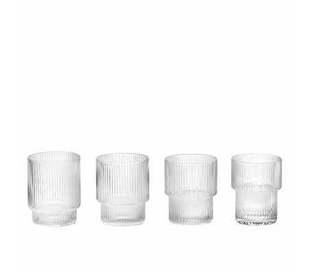 Ferm Living Ripple Glass transparent glass ø8,8x7cm set of 4