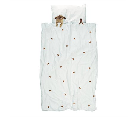 Duvet Furry Friends blanc de flanelle de coton brun 240x200 / 220cm