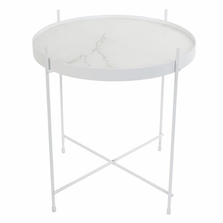 Zuiver Table d'appoint Amor marbre blanc, métal blanc Ø43x45cm